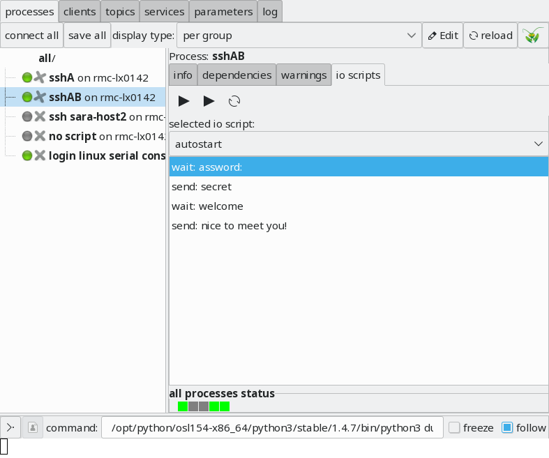 I/O scripts tab of a process