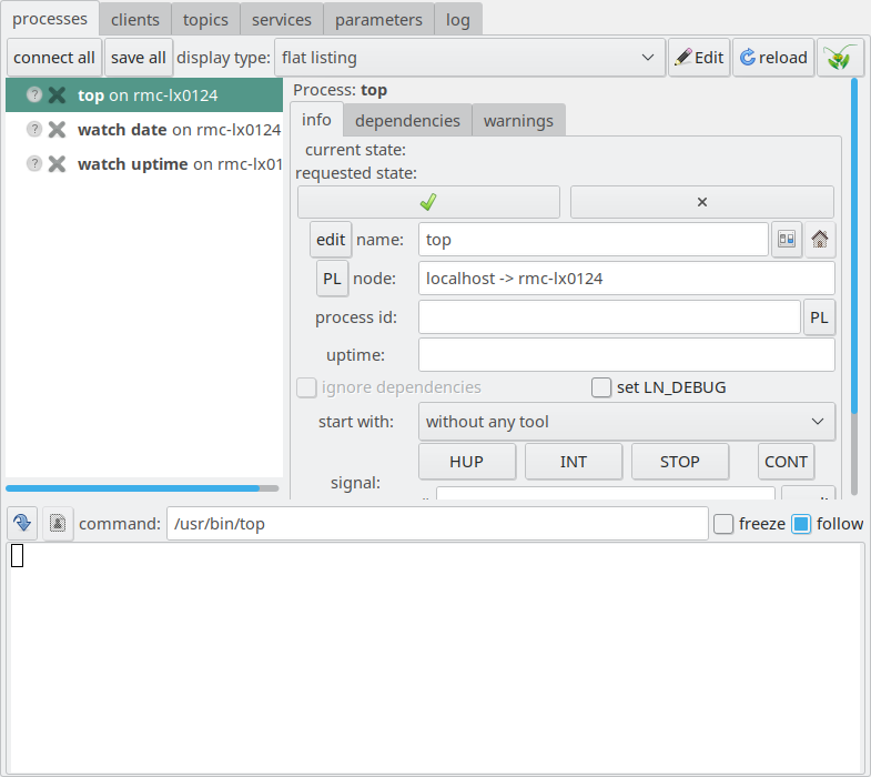 screenshot of LN manager with the topmost entry of the process pane clicked.
