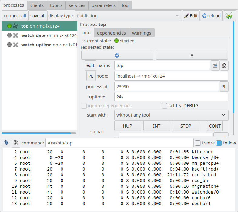 LN manager GUI after top process was started